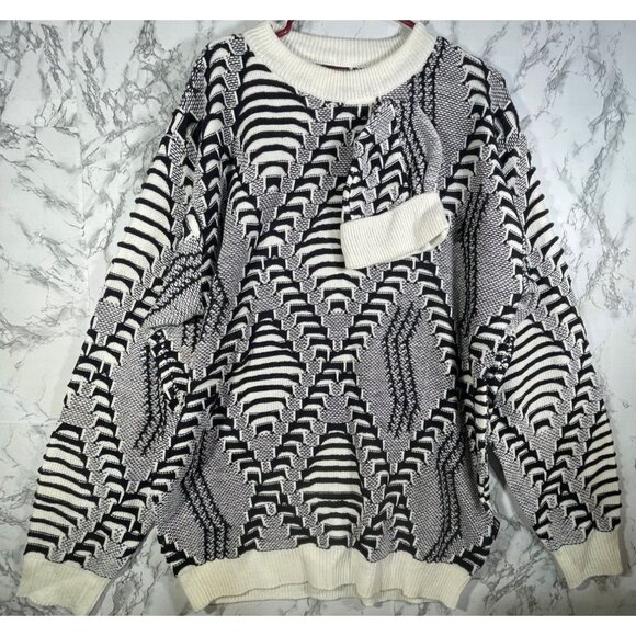 FNF 2000+ L Geometric Knit Sweater Black & White Acrylic Patterned with matching - Picture 1 of 10